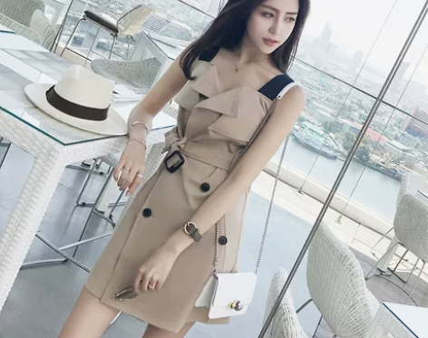 西装裙吊带裙职场裙连衣裙女夏气质港风卡其色...