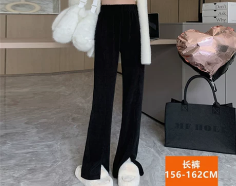 【双12价】深灰色加绒加厚开叉微喇叭裤子女...