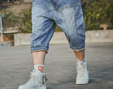 纺布者潮牌大码裤子浅蓝色休闲七分短裤夏季男...