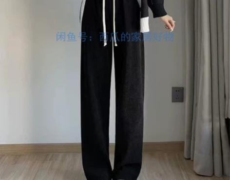 【全新包邮】欧棉绒针织阔腿裤女秋冬加绒休闲...
