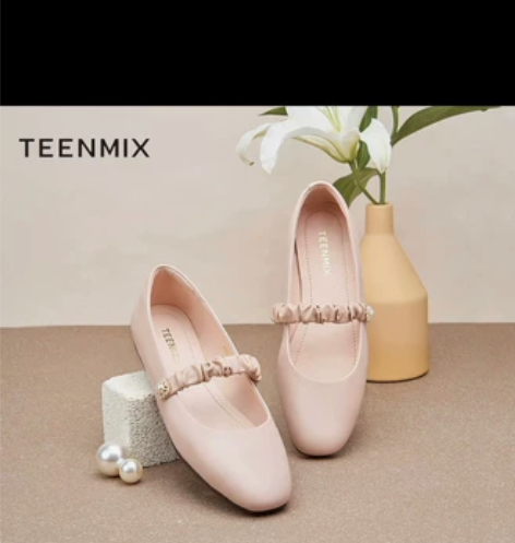 天美意圆头玛丽珍鞋女生浅口鞋2021春夏新...