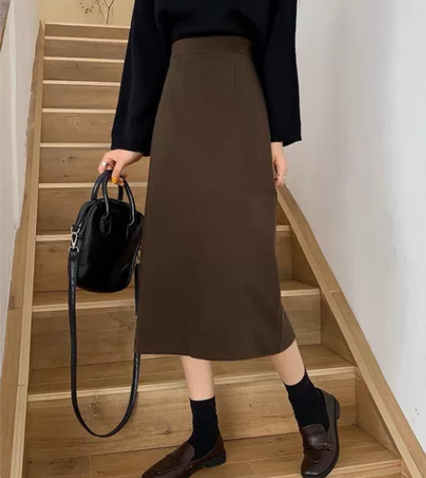 复古开叉半身裙女秋冬2022新款高腰设计感...