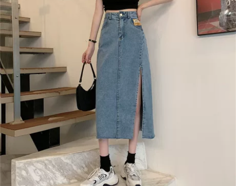 大码牛仔半身裙女2021夏新款A字裙韩版胖...