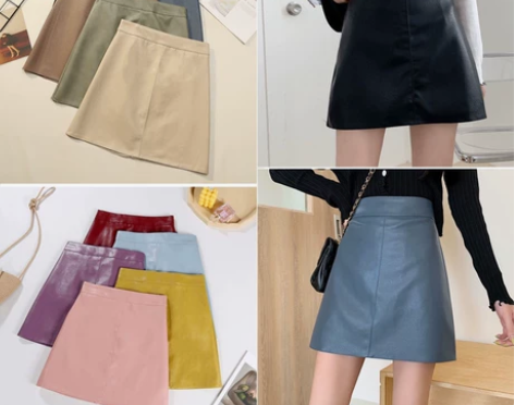 秋冬纯色小短裙女韩版高腰显瘦PU皮裙a字气...