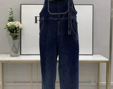 ?718#小香口袋背带牛仔裤31码弹力  ...