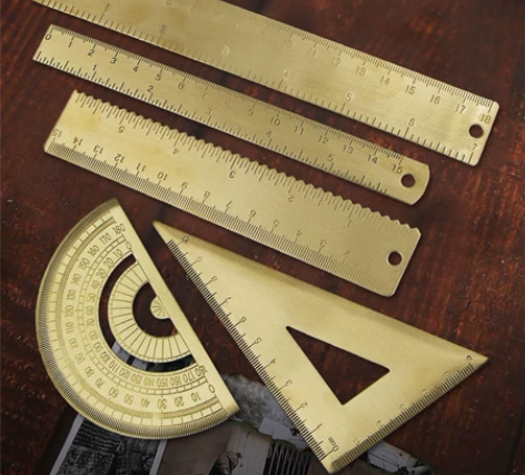黄铜波浪尺三角尺 铜直尺卡尺 复古半圆仪量...