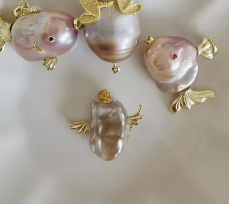 天然淡水巴洛克小鱼小怪兽蜜蜂阿飘925银毛...