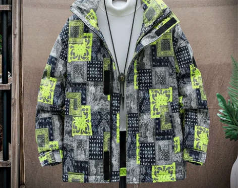2021年新款腰果花羽绒服男士潮牌短款加厚...