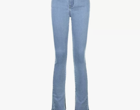 欧美ins超火紧身开叉牛仔裤女高腰显瘦微喇...