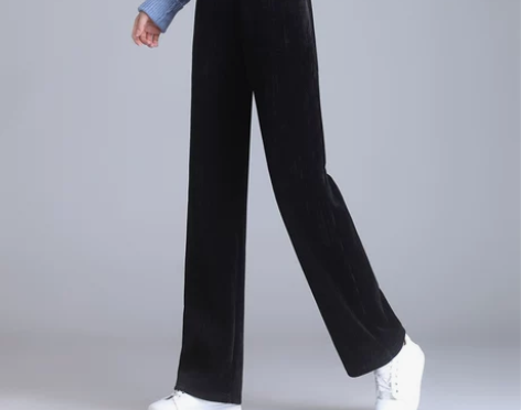 雪尼尔窄版阔腿裤女秋冬细条纹2022春秋新...