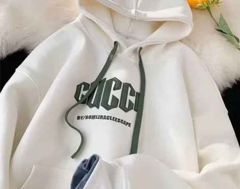 加绒假两件连帽卫衣男秋冬季加厚刺绣重磅宽松...