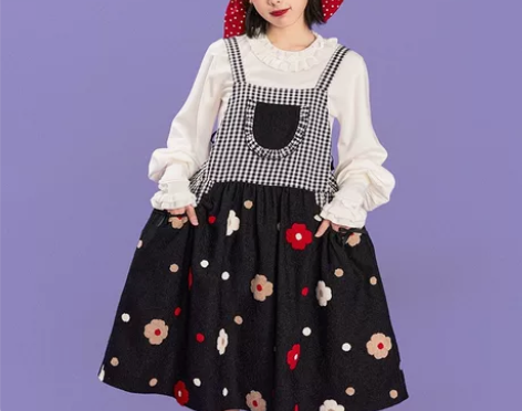 Cute.Q 格子系列提花拼接背带裙 s码...