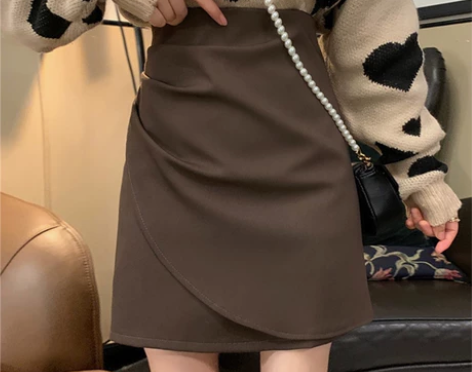 咖色短裙春夏新款设计感不规则包臀裙大码胖M...