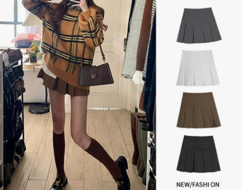 卡其色百褶裙女半身裙秋冬季2022新款高