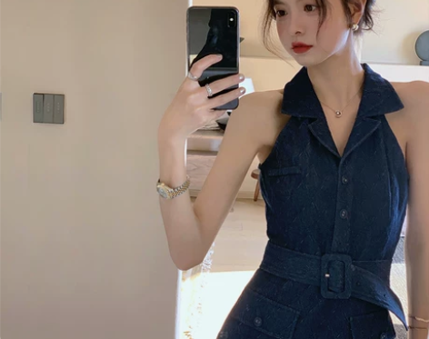 范智乔 牛仔连衣裙女春夏高级感收腰显瘦无袖...