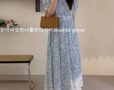 夏季新品 S22213清新田园风V领碎花连...