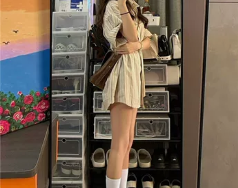 复古港风条纹衬衫裙子女2022春夏季新款日...