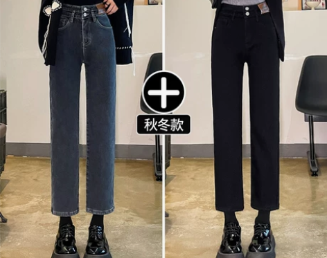 【暖心价】加绒加厚直筒牛仔裤女2022年秋...