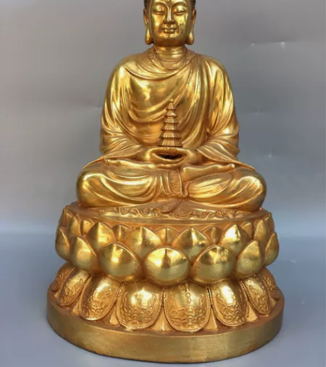 乡下收来老铜器老物件收藏纯铜鎏金释迦牟尼佛...