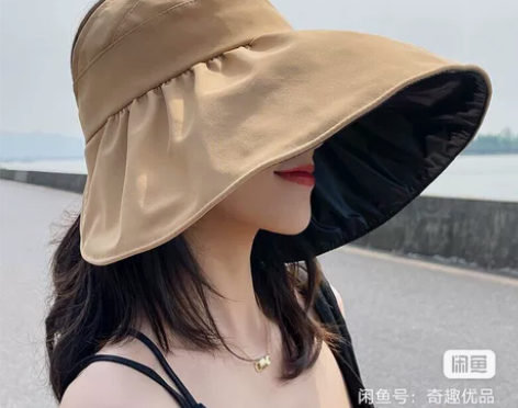 防晒帽子女夏天韩版大沿遮阳帽防紫外线黑胶遮...