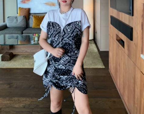 ?王葡萄腰果花微胖mm裙子女夏新款韩版圆领...