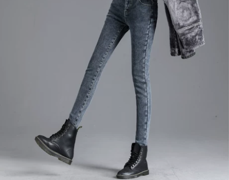 超高腰牛仔裤女加绒加厚高腰显瘦显高冬季外穿...