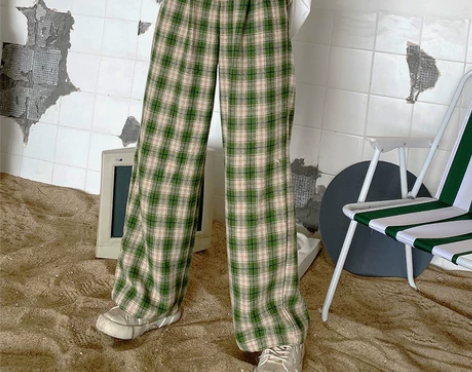 酸性脾气cgw 复古格子裤子女春秋女裤宽松...