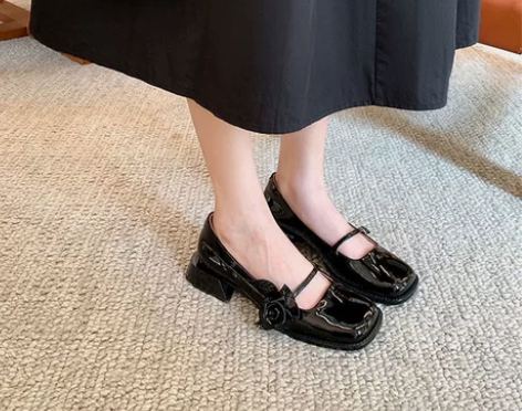 2022春季新款黑色玛丽珍鞋方头法式复古小...