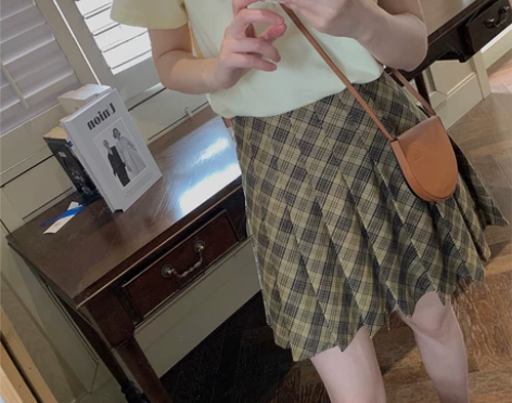 珍珍家高腰格子半身裙女夏2021新款小个子...