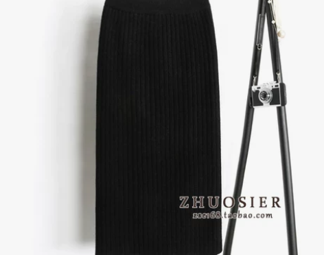 中长款针织半身裙一步裙包臀裙女秋冬季高腰长...
