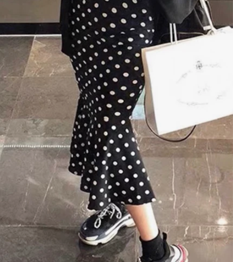 全新正品韩国代购波点包身弹力鱼尾裙女 裙长...