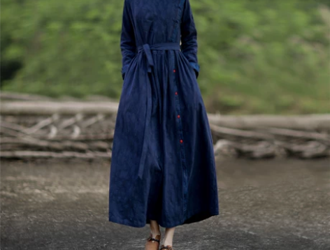 赫轩原著文艺棉麻加厚连衣裙女装2022秋冬...