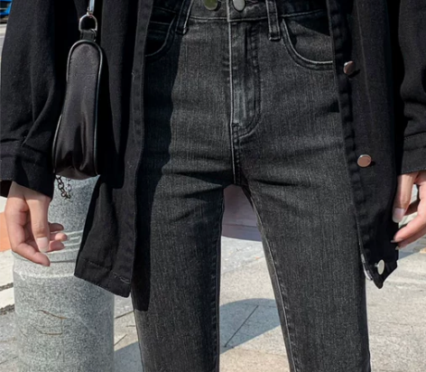 高腰牛仔裤 高腰牛仔裤九分裤紧身女2022...