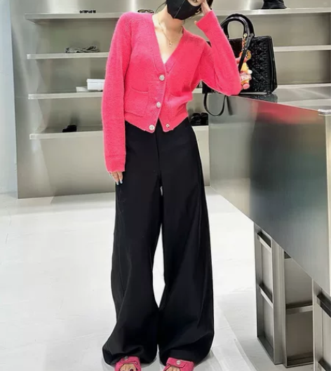 黑色高腰阔腿裤，2022新款宽松显瘦休闲拖...