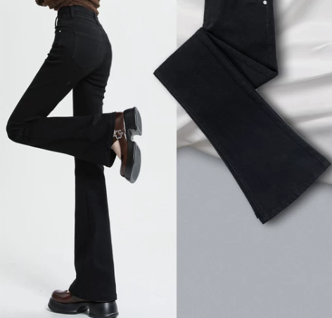 加绒微喇牛仔裤女秋冬季2022年新款高腰小...