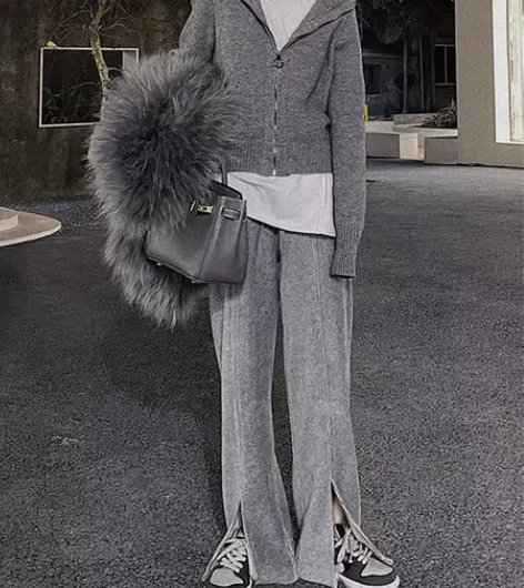 灯芯绒裤子 女 秋冬季 开叉裤加绒加厚拖地...