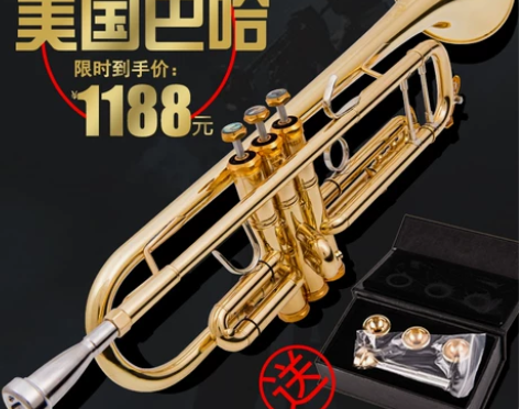 美国原装巴哈小号乐器降B调三音小号初学考全...