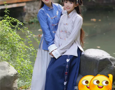 兰若庭汉服 基友装 流年蓝色下裙S码 买很...