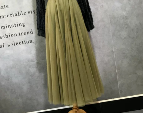 半身裙女秋冬新品高腰弹力仙a字网纱黑垂褶皱...