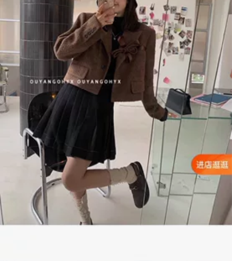 【秋冬现货】区区欧阳 短款百褶裙女高腰显瘦...