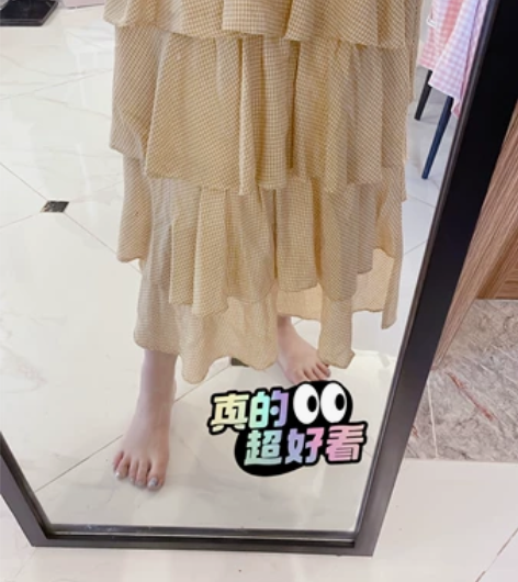 百褶蛋糕裙半身长裙，及踝款，好美的，显瘦，...