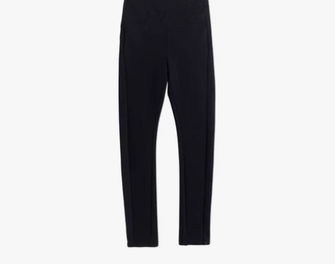 茵曼休闲裤修身小脚黑色长裤女高腰紧身保暖裤...