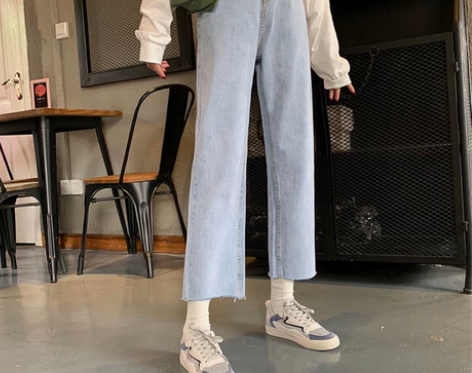 夏季宽松高腰直筒裤小个子阔腿裤显瘦牛仔裤女...