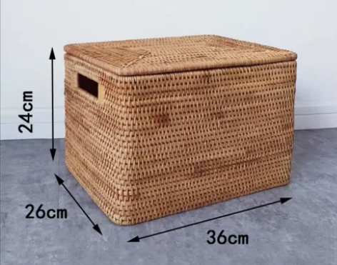 东南亚风情藤编带盖收纳箱整理筐 尺寸:36...