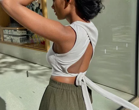 ins欧美风大露背绑带外穿吊带背心女辣妹穿...