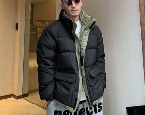 杠叔冬季男士立领款羽绒服加厚拼色宽松保暖外...