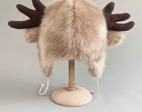 麋鹿角毛毛雷锋帽男女冬季保暖护耳可爱东北雪...