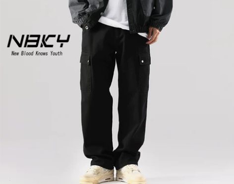 【暖心价】NBKY复古阔腿工装裤子男vib...