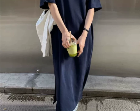 T恤裙连衣裙女夏过膝长裙遮肉宽松学生休闲裙...