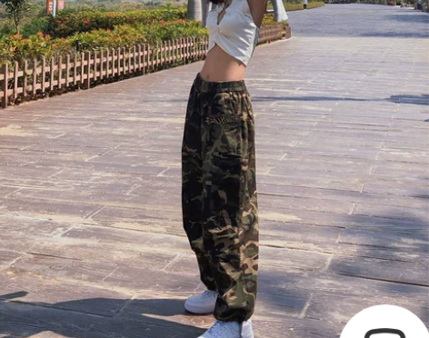 国潮复古迷彩工装裤子女夏季薄ins潮牌美式...